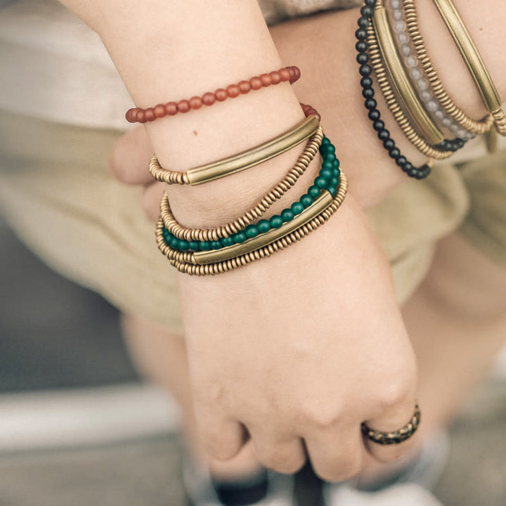 BWOOOH Tibetan Various Agate Stone Copper Protection Triple Wrap Bracelet