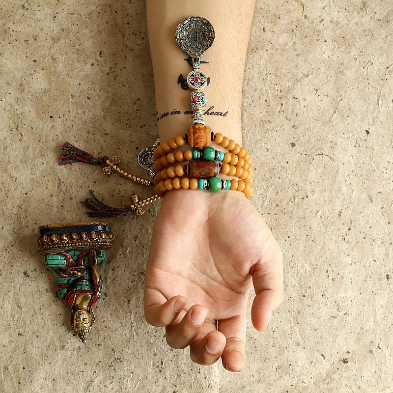 BWOOOH Tibet 108 Mala Beads Bodhi Seed Bagua Vajra Wealth Bracelet
