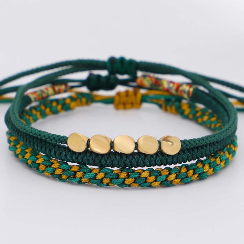 BWOOOH 3 PCS Tibetan Copper Beads Healing Protection Luck Bracelet Set