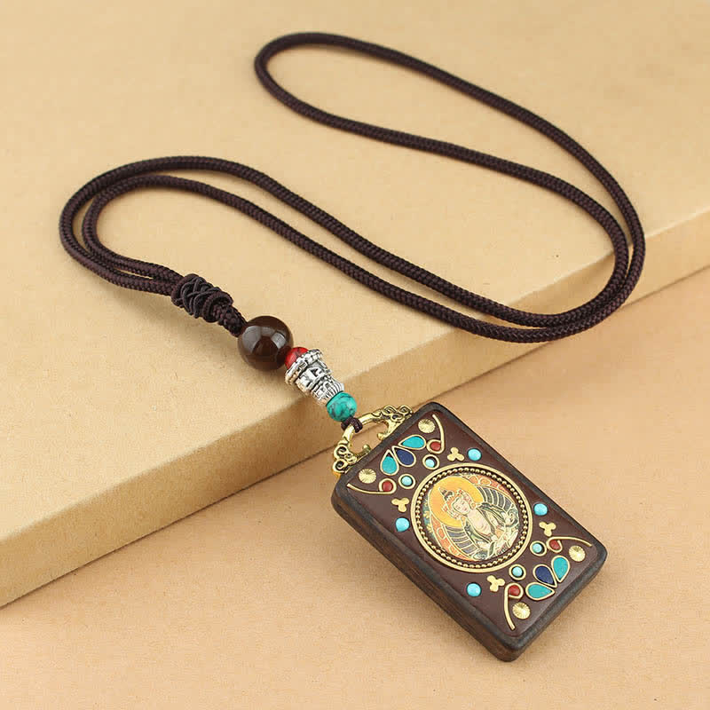 BWOOOH Tibet God of Wealth Thangka Ebony Peace Necklace Pendant