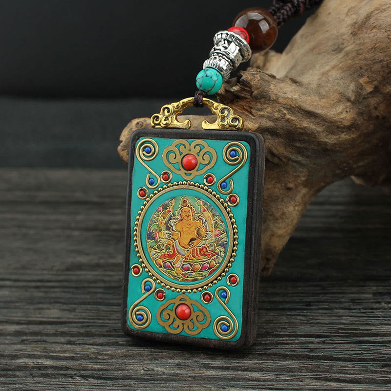 BWOOOH Tibet God Of Wealth Money Tree Golden Phoenix Thangka Ebony Peace Necklace Pendant