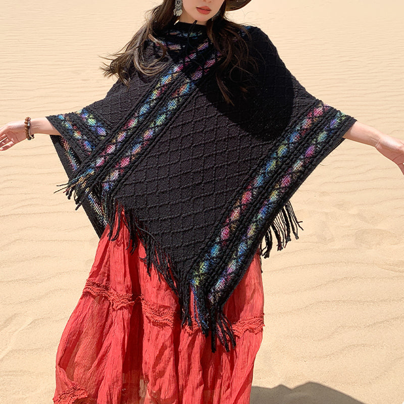 BWOOOH Tibetan Colorful Striped Rhombus Pattern Shawl Tas