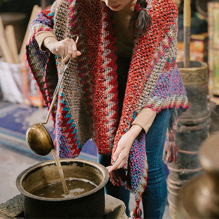 BWOOOH Tibetan Shawl Warm Cloak Tibetan Tassel Scarf