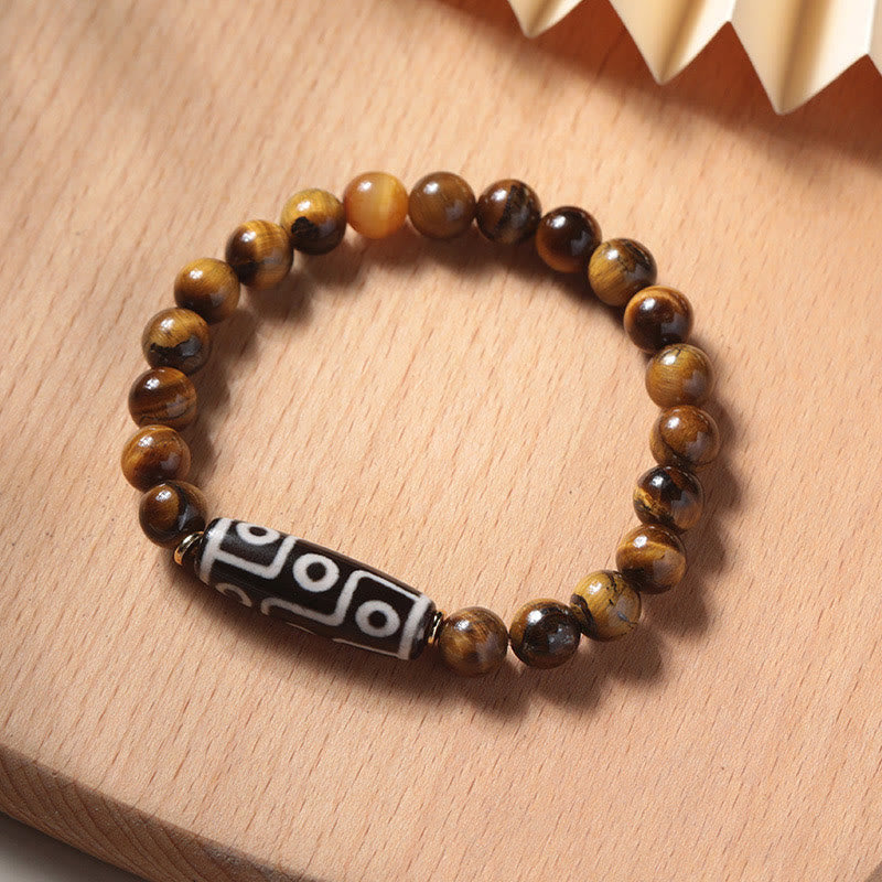 BWOOOH Tibetan Tiger Eye Tourmaline Nine-Eye Dzi Bead Protection Bracelet