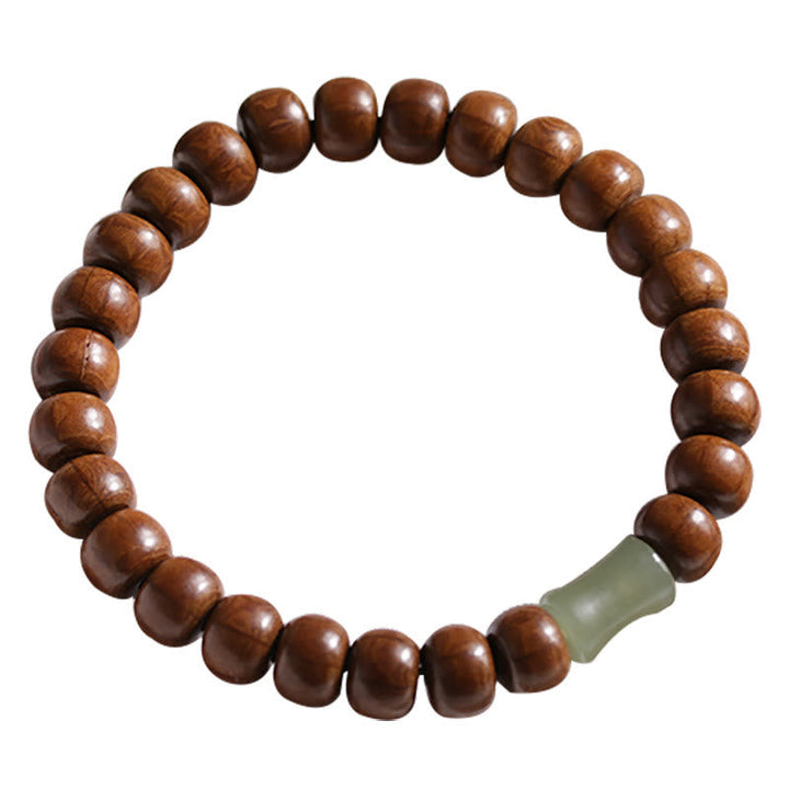 BWOOOH Natural Abelia Biflora Wood Hetian Jade Bamboo Bead Warding Off Evil Spirits Bracelet