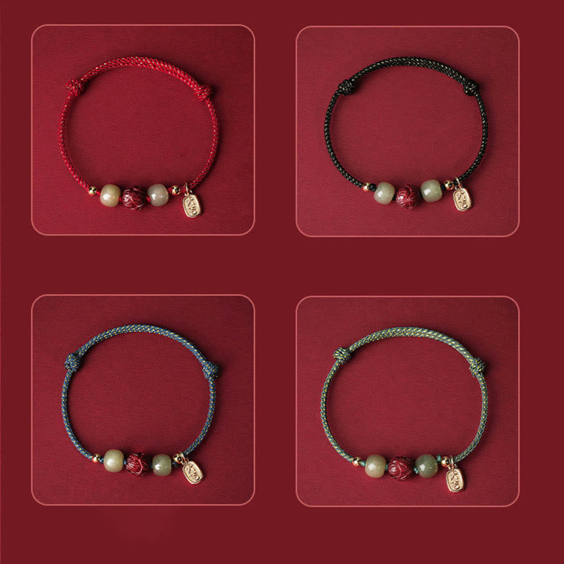 BWOOOH 14K Gold Plated Hetian Jade Cinnabar Lotus Luck Handcrafted Rope Bracelet  -  Gold Plated jade bracelet for spiritual...