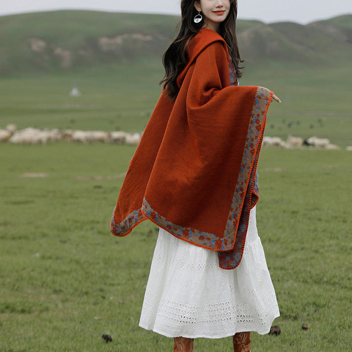 BWOOOH Tibetan Shawl Border Small Floral Flower Hooded Cl