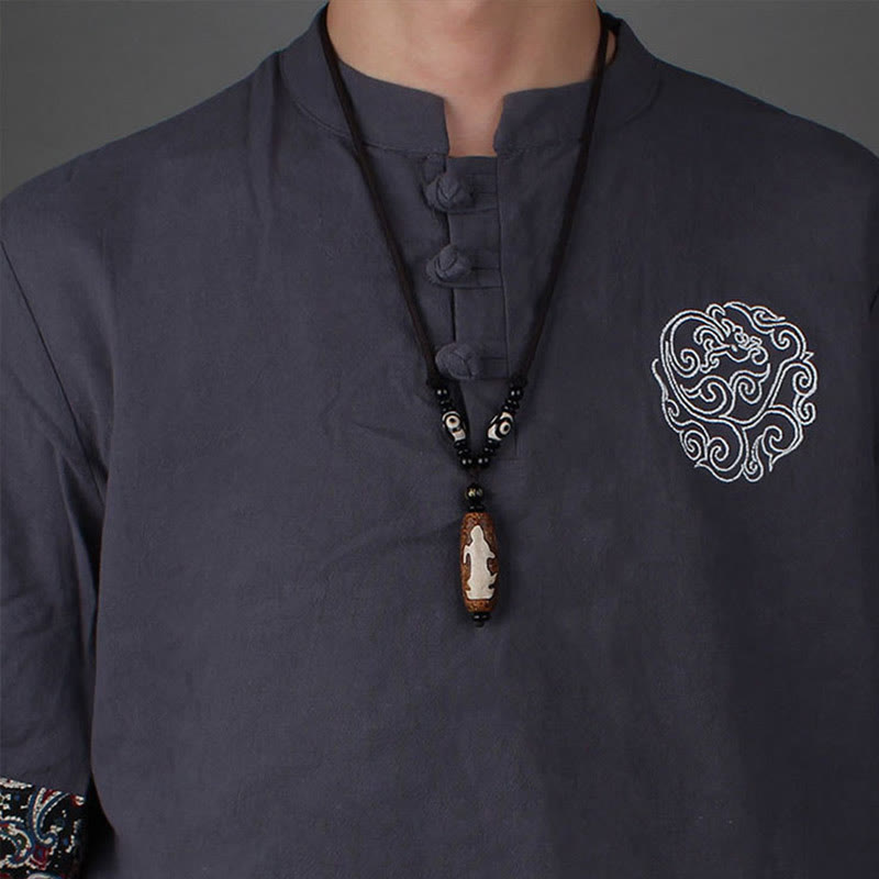 BWOOOH Tibet Om Mani Padme Hum Dzi Bead Avalokitesvara Pattern Wealth Necklace Pendant