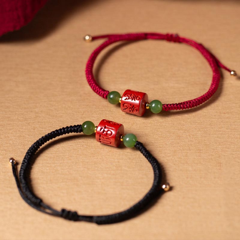 BWOOOH Tibetan Cinnabar Om Mani Padme Hum Engraved Blessing Braided Rope Bracelet
