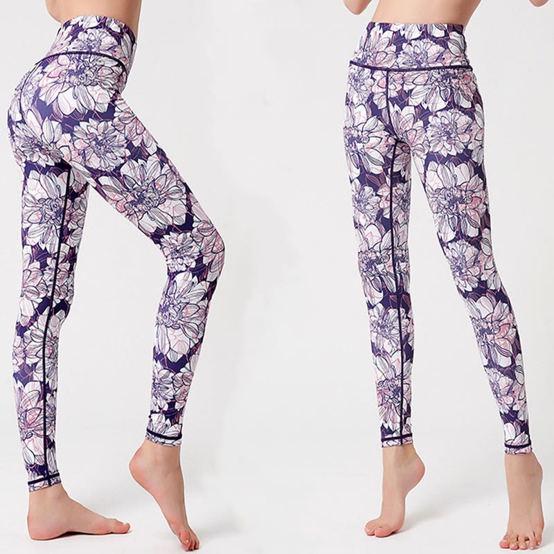 BWOOOH printed yoga leggings - Colorful Flower Petal Leaves Print Sport