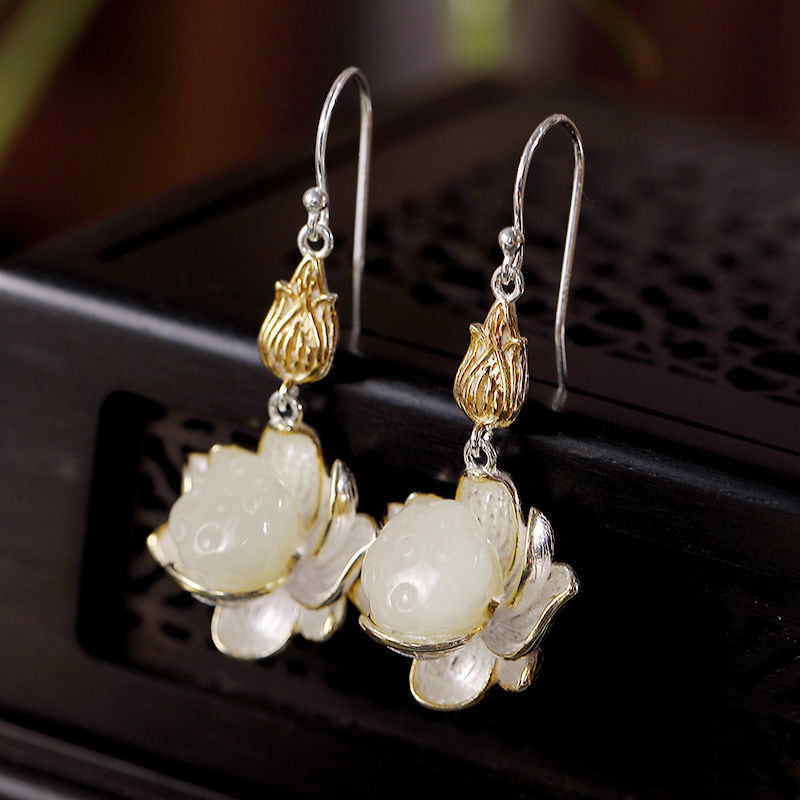BWOOOH White Jade Protection Harmony Drop Earrings