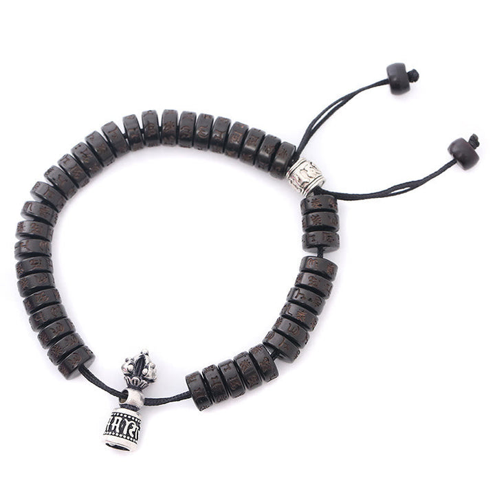 BWOOOH Tibet Coconut Shell Carved Om Mani Padme Hum Dorje Vajra Bell Happiness String Bracelet