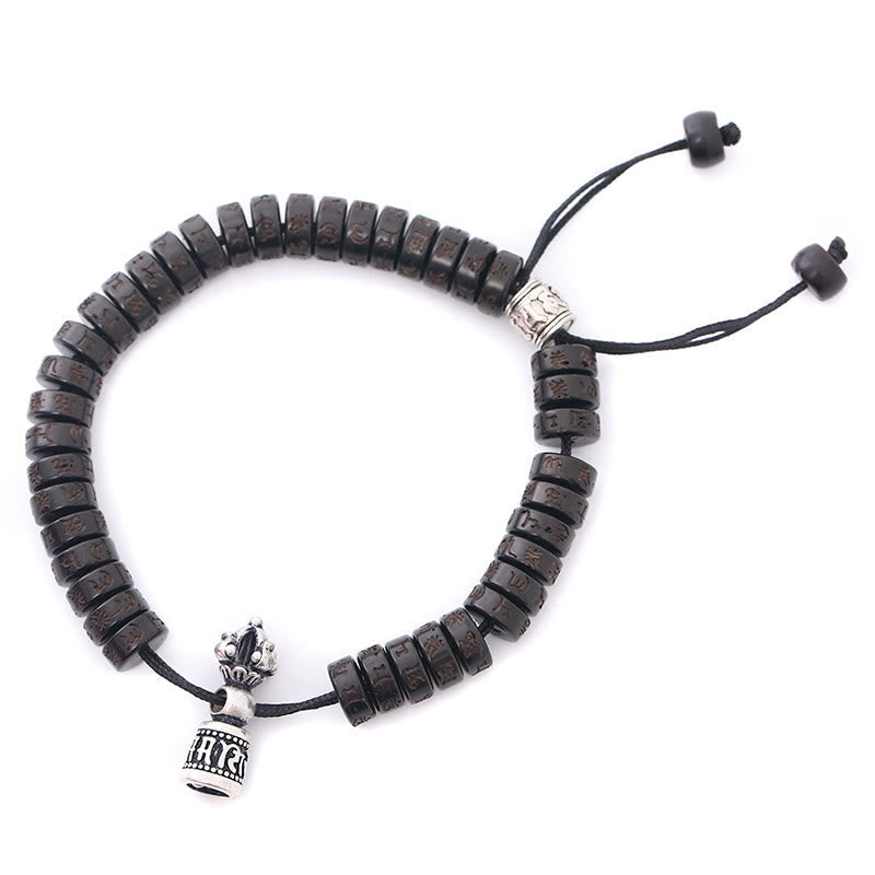 BWOOOH Tibet Coconut Shell Carved Om Mani Padme Hum Dorje Vajra Bell Happiness String Bracelet