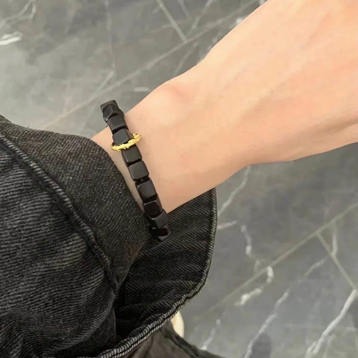 BWOOOH Tibetan Ebony Wood Square Beads Peace Calm Bracelet