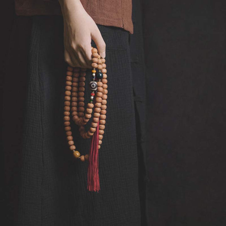 BWOOOH 108 Mala Beads Bodhi Seed Dzi Bead Peace Tassel Bracelet