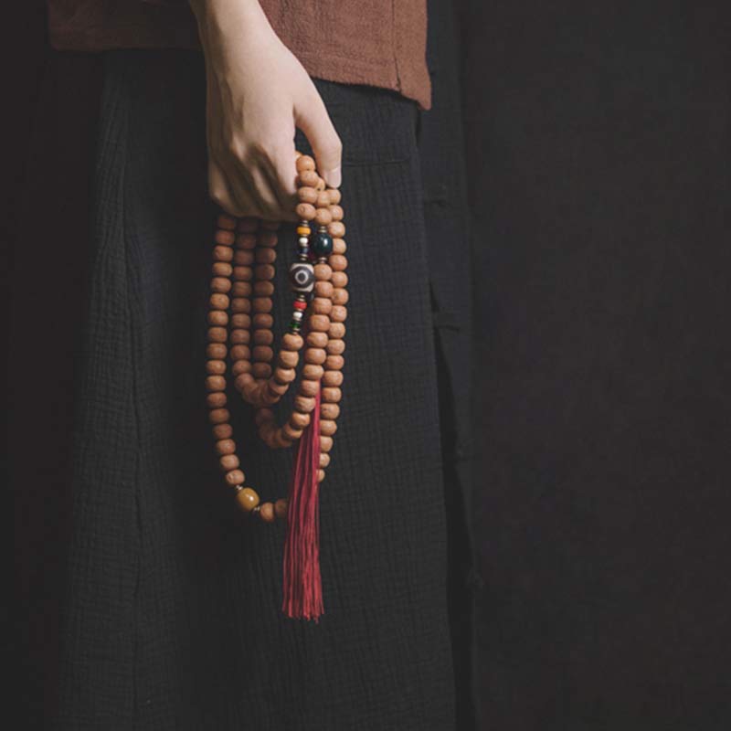 BWOOOH 108 Mala Beads Bodhi Seed Dzi Bead Peace Tassel Bracelet