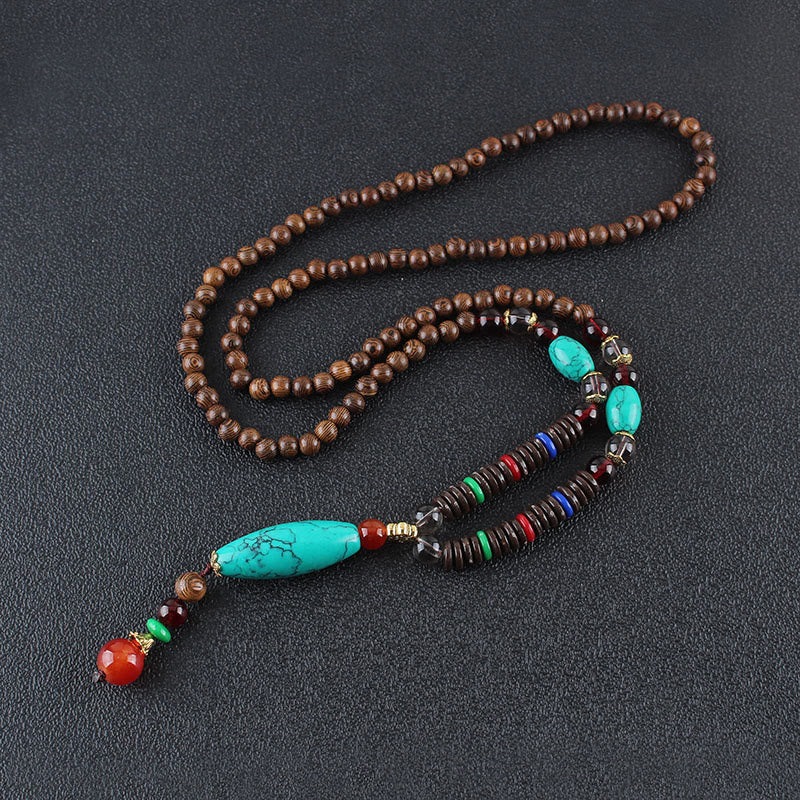 BWOOOH wenge wood turquoise stone protection calm necklace pendant 60cm natural materials