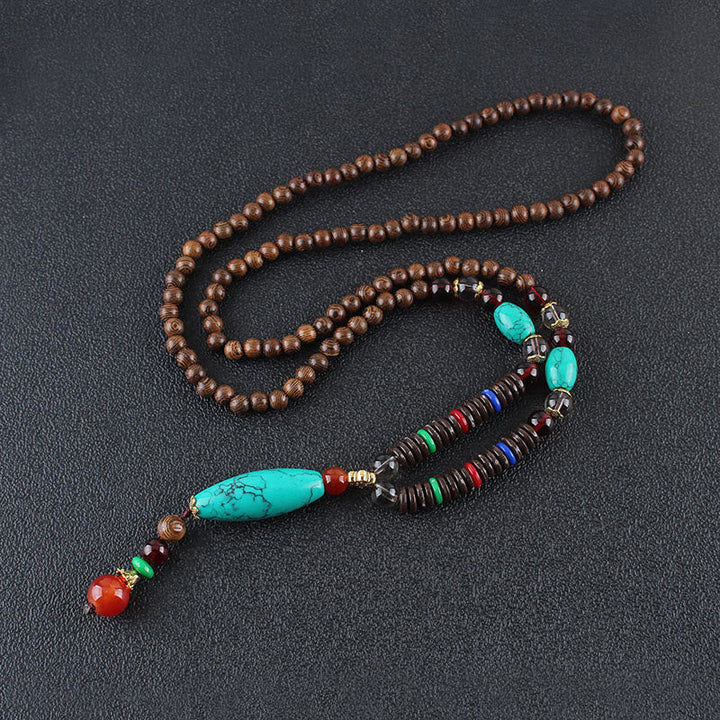 BWOOOH wenge wood turquoise stone protection calm necklace pendant 60cm natural materials
