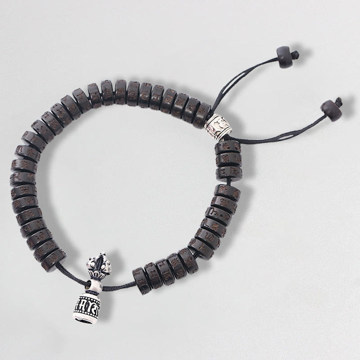BWOOOH Tibet Coconut Shell Carved Om Mani Padme Hum Dorje Vajra Bell Happiness String Bracelet