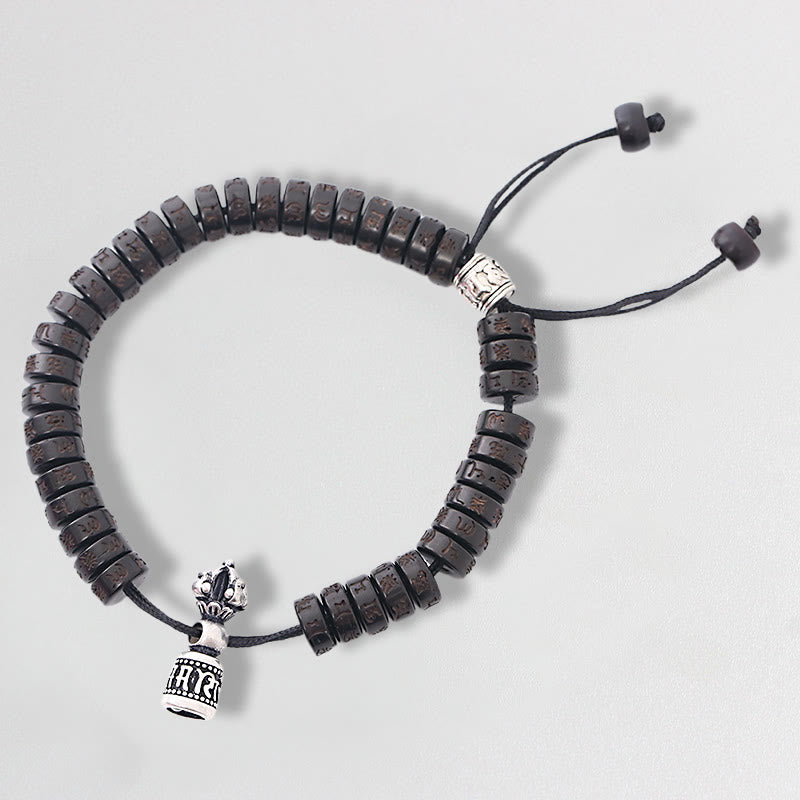 BWOOOH Tibet Coconut Shell Carved Om Mani Padme Hum Dorje Vajra Bell Happiness String Bracelet