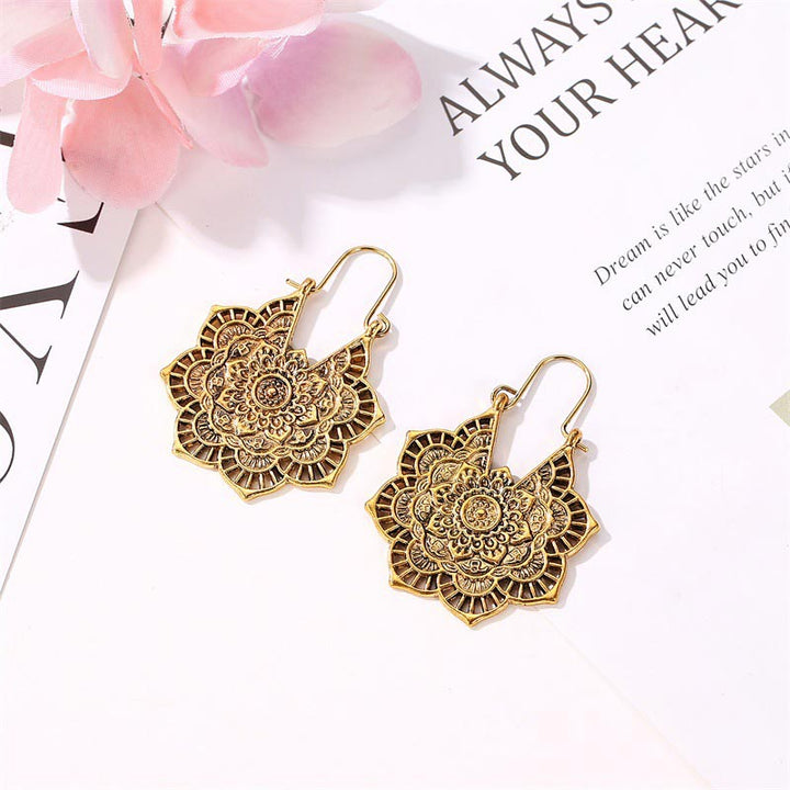 BWOOOH Tibetan Lotus Engraving Copper Blessing Drop Earrings
