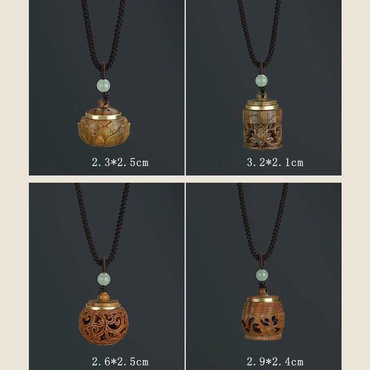 BWOOOH Tibet Green Sandalwood Rosewood Om Mani Padme Hum Lotus Positive Soothing Necklace Pendant