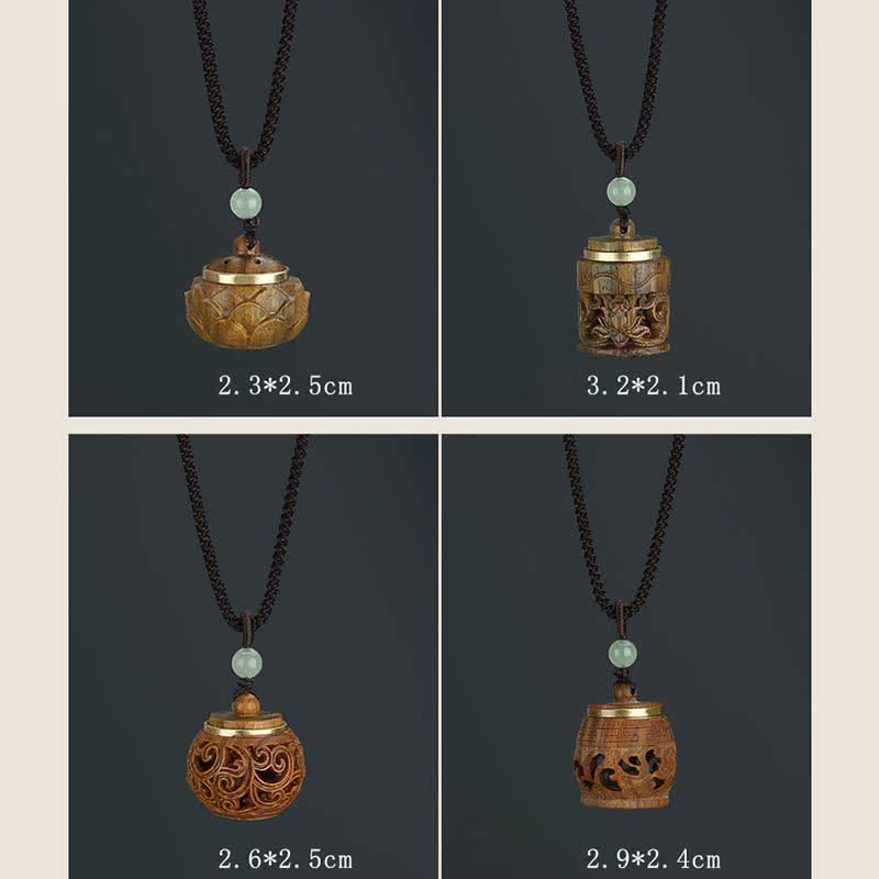 BWOOOH Tibet Green Sandalwood Rosewood Om Mani Padme Hum Lotus Positive Soothing Necklace Pendant