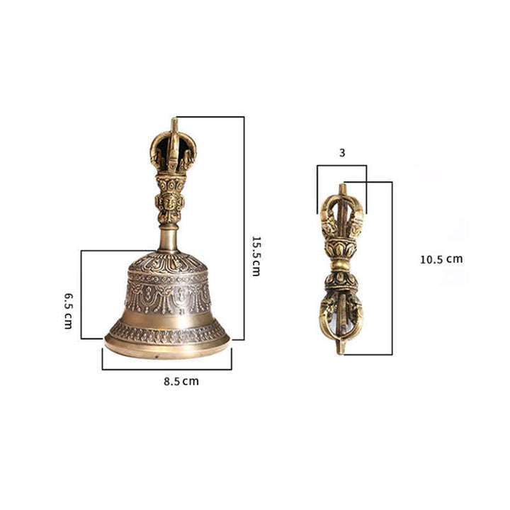 BWOOOH Tibetan Meditation Bell and Vajra Dorje Copper Enlightenment Decoration Set | Copper Tibetan bell