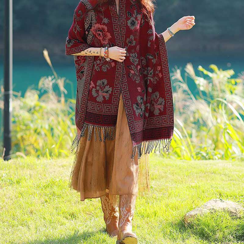 BWOOOH Tibetan Flowers Leaves Pattern Design Shawl Cozy T