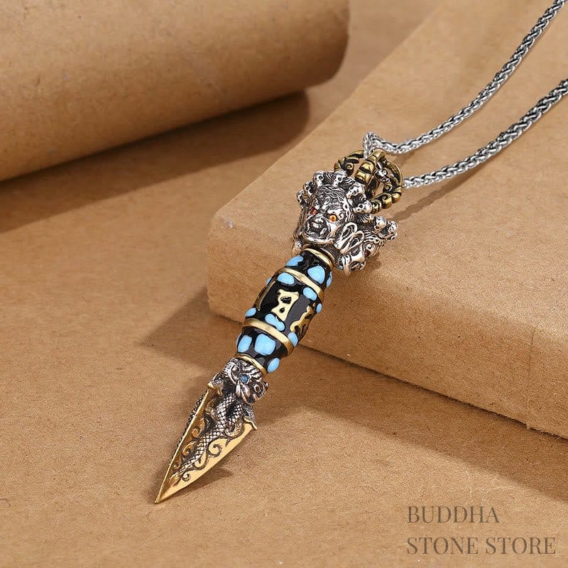 BWOOOH Tibet Om Mani Padme Hum Dzi Bead Dorje Vajra Pattern Wealth Rotatable Necklace Pendant