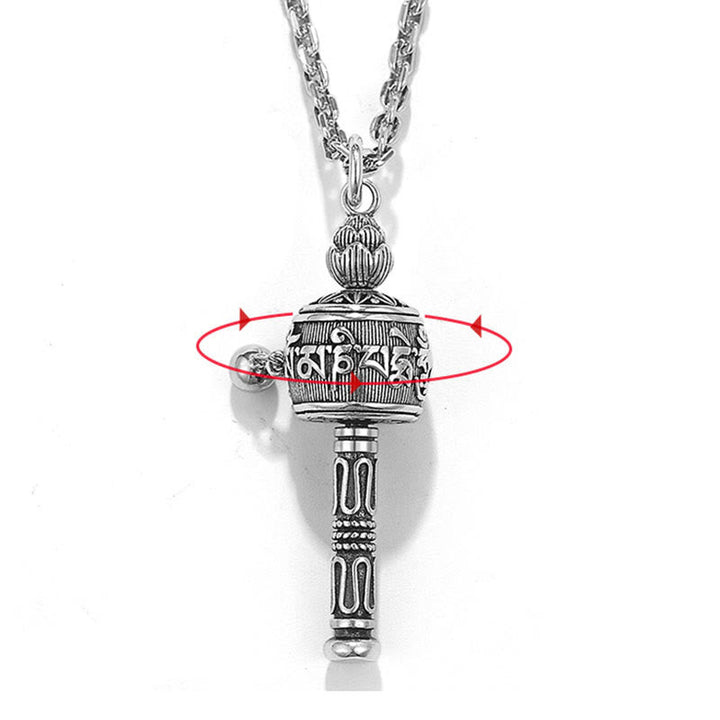 BWOOOH Tibetan Om Mani Padme Hum Prayer Wheel Lotus Wisdom Rotatable Necklace Pendant