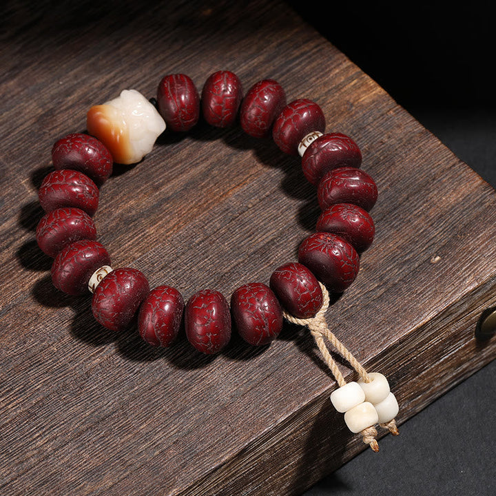 BWOOOH Tibet Bodhi Seed Dzi Bead Dancing Lion Luck Bracelet Wrist Mala