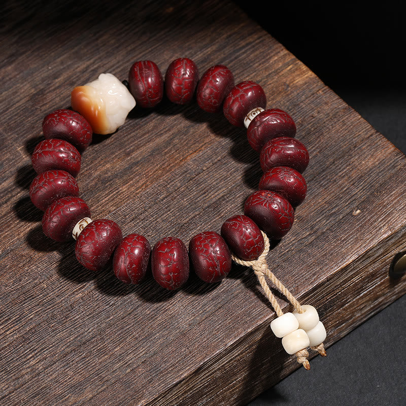 BWOOOH Tibet Bodhi Seed Dzi Bead Dancing Lion Luck Bracelet Wrist Mala