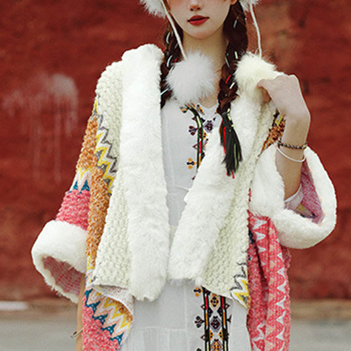 BWOOOH Tibetan Multicolored Striped Shawl Winter Cozy Tra
