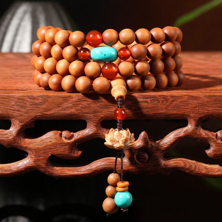 BWOOOH Tibetan Sandalwood Lotus Enlightenment Charm Mala Bracelet