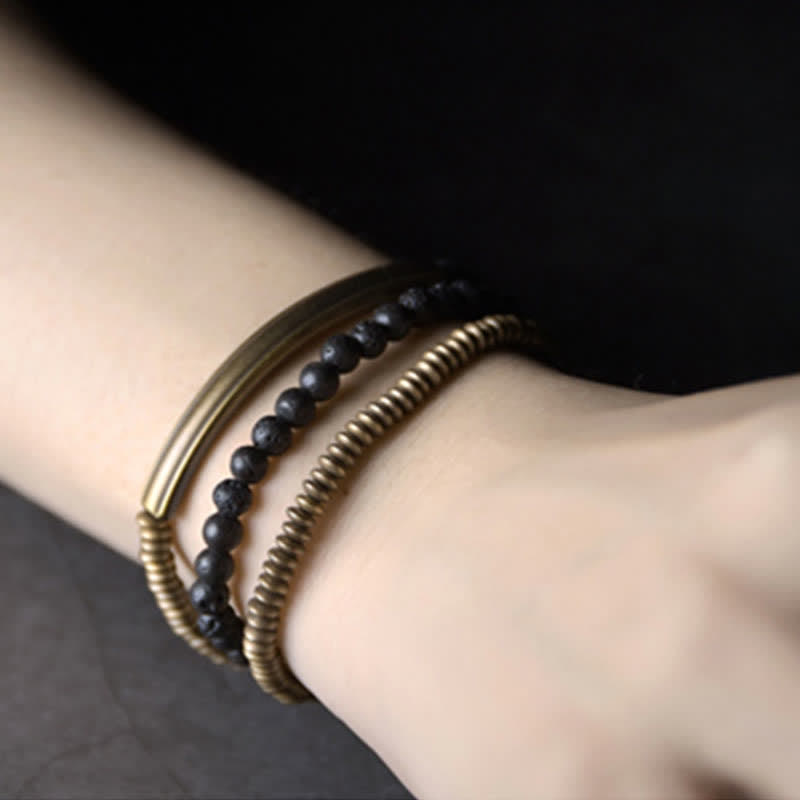 BWOOOH Vintage Lava Rock Copper Support Bracelet
