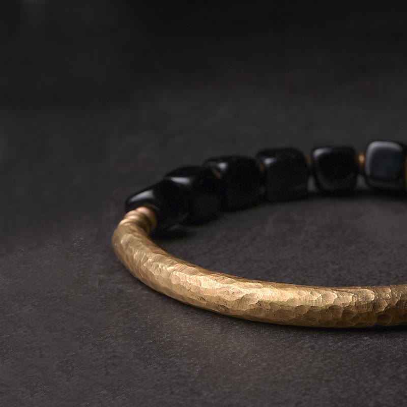 BWOOOH Black Obsidian Crystal Copper Strength Couple Bracelet