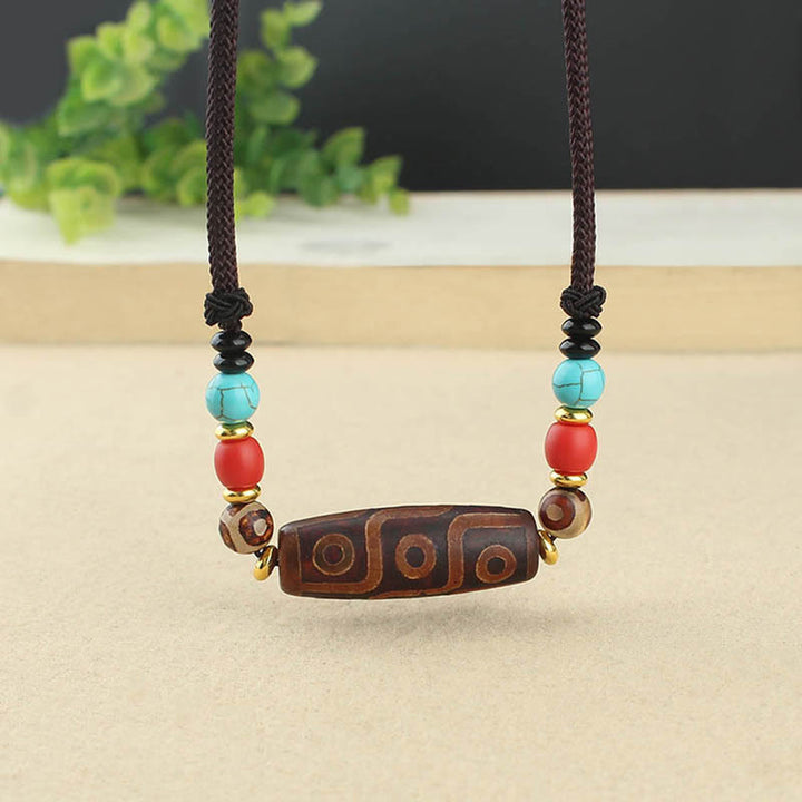 BWOOOH Tibetan Nine-Eye Dzi Bead Three-eyed Dzi Bead Protection String Necklaces Pendant