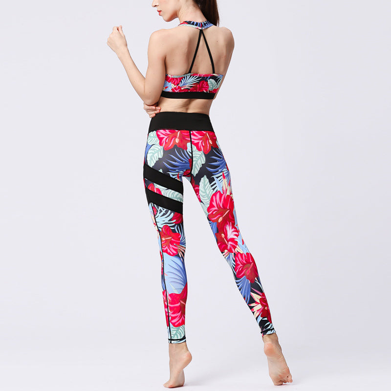 BWOOOH lotus print yoga leggings - 2Pcs Sunflower Flowers Leaves Print Top 