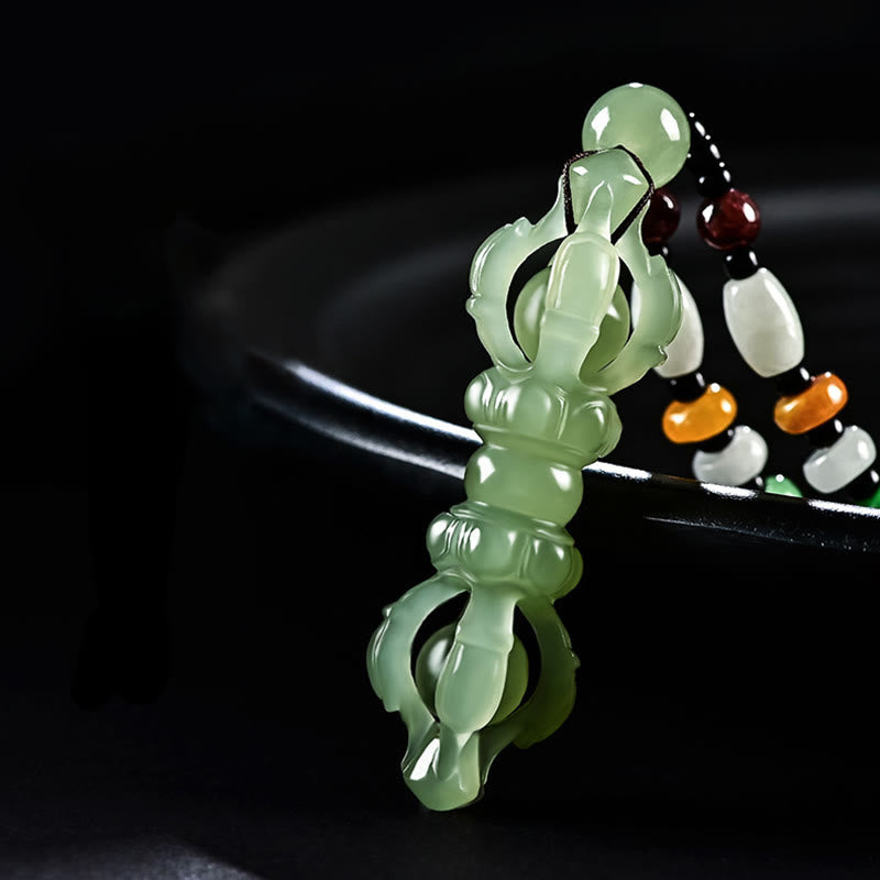 BWOOOH Tibetan Natural Hetian Cyan Jade White Jade Dorje Vajra Engraved Success Necklace Pendant