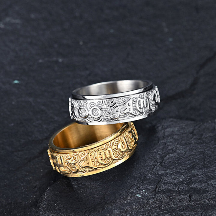 BWOOOH Om Mani Padme Hum Balance Calm Titanium Steel Ring