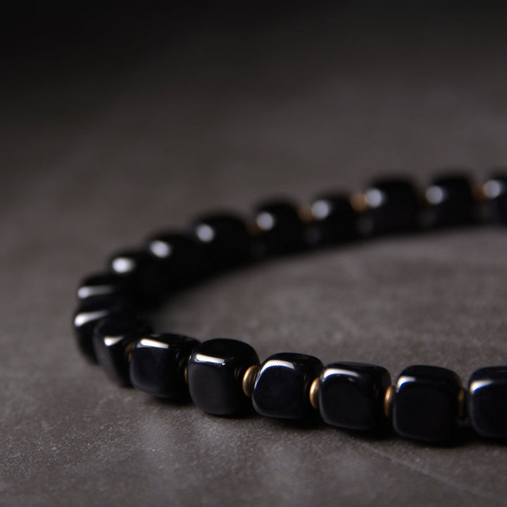 BWOOOH Ebony Wood Dzi Bead Copper Peace Couple Bracelet