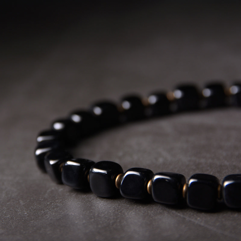 BWOOOH Ebony Wood Dzi Bead Copper Peace Couple Bracelet