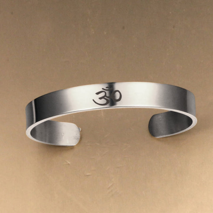 BWOOOH Tibetan OM Symbol Mindfulness Cuff Bracelet Bangle | natural stone spiritual bracelet for healing and mindful living