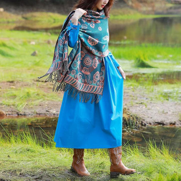 BWOOOH Tibetan Flower Floral Leaves Pattern Design Shawl 