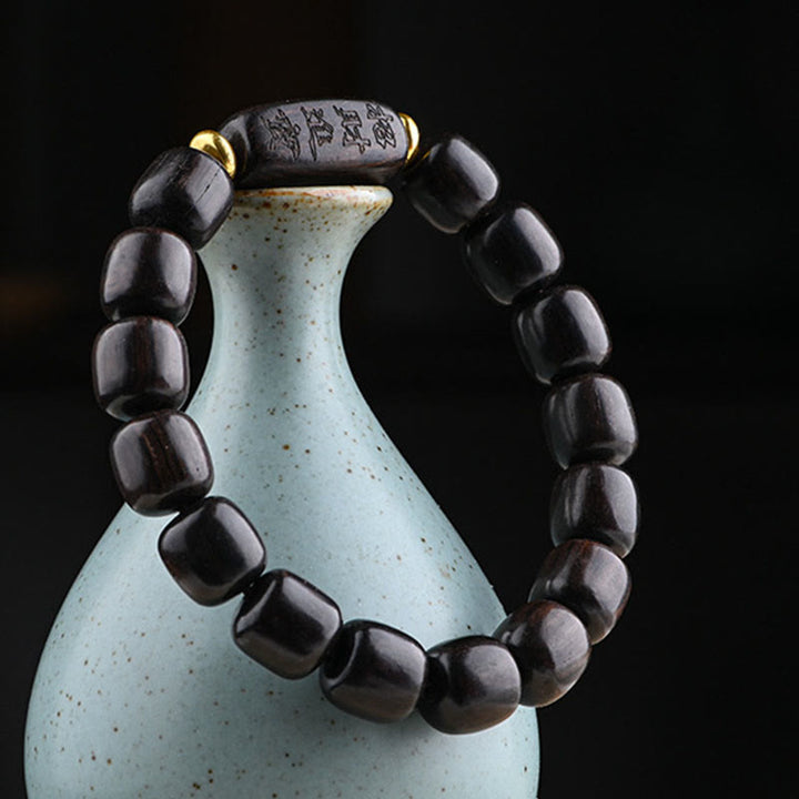 BWOOOH Tibetan Ebony Wood Barrel Beads Lucky And Treasure Balance Bracelet
