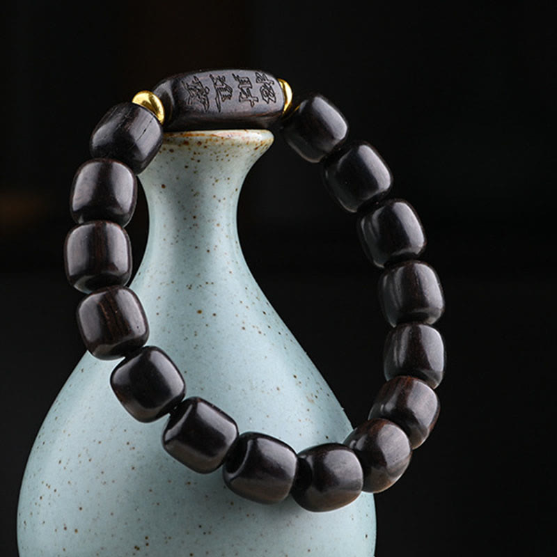 BWOOOH Tibetan Ebony Wood Barrel Beads Lucky And Treasure Balance Bracelet