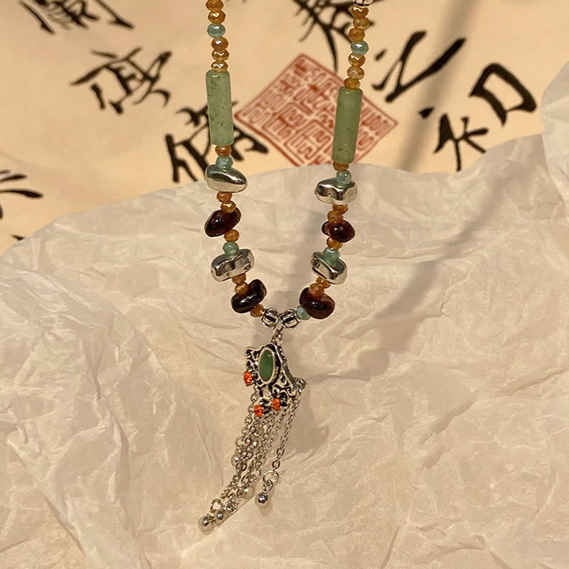 BWOOOH Tibetan Crystal Stone Copper Luck Tassel Necklace Pendant