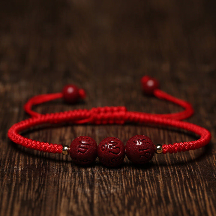 BWOOOH Handmade Cinnabar Om Mani Padme Hum Engraved Beads Blessing Braided Bracelet