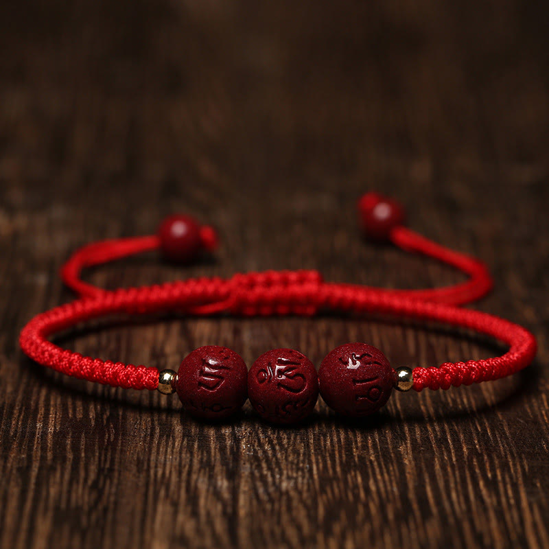 BWOOOH Handmade Cinnabar Om Mani Padme Hum Engraved Beads Blessing Braided Bracelet